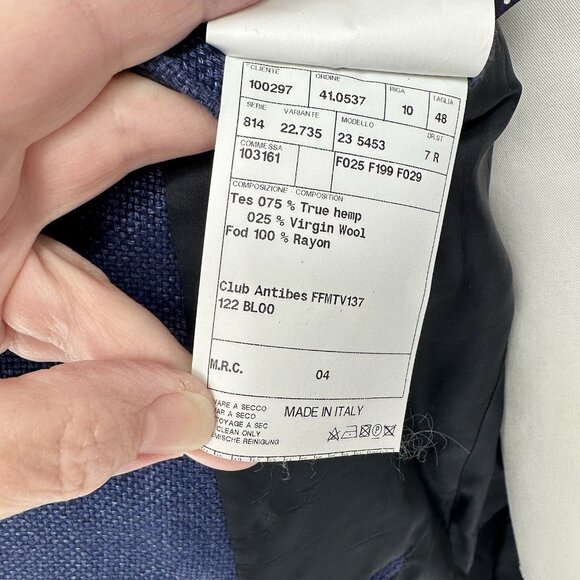 FACONNABLE jacket blazer sport coat wool hemp cupro two button blue US 38R - Picture 10 of 10